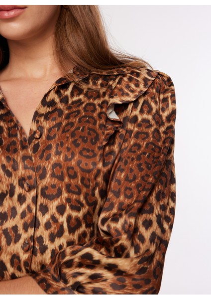 Kahve Kadın Uzun Kollu Mini Leopar Desenli Elbise F3WL-ELB3 fırsatları