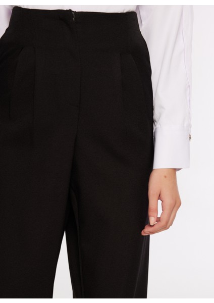 Yüksek Bel Bol Kesim Siyah Kadın Pantolon FC3WL-PNT29 fırsatları