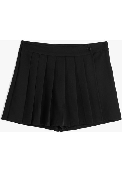 Pileli Şort Etek Mini Normal Bel Düğme Detaylı