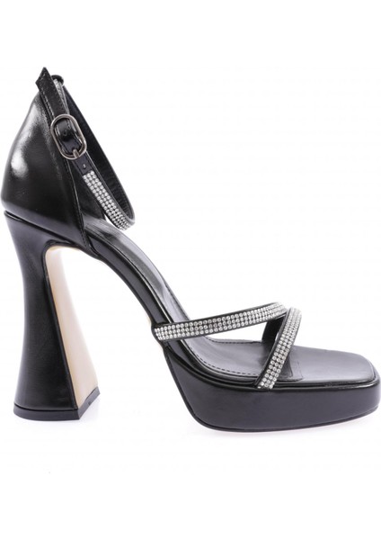3581-23Y Kadin Kristal Taşli Çapraz Bantli Kalin Topuklu Sandalet