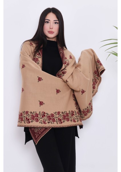 Güllü Model-Kadın,genç,anne-Triko Omuz Şalı- Camel-Bordo fiyatları