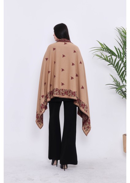 Güllü Model-Kadın,genç,anne-Triko Omuz Şalı- Camel-Bordo fırsatları