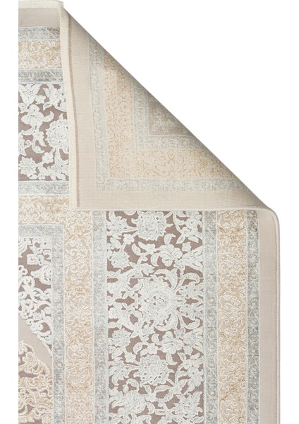 Mahal Mhl 08 Cream Grey Modern Desenli Yumuşak Dokulu Yüksek Kalite Sık Dokuma 120 Tarak Ipek Halı