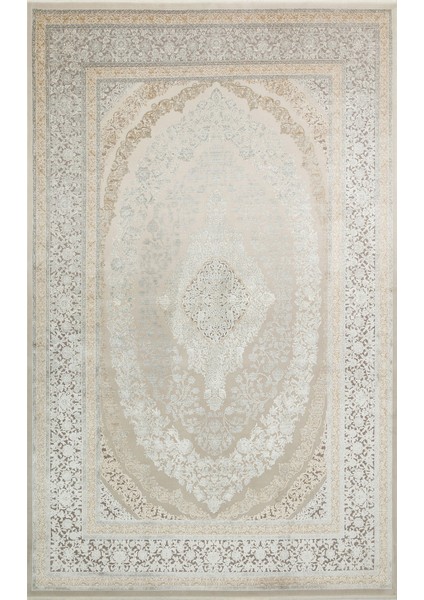 Mahal Mhl 08 Cream Grey Modern Desenli Yumuşak Dokulu Yüksek Kalite Sık Dokuma 120 Tarak Ipek Halı