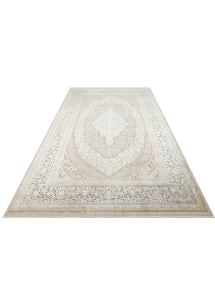 Mahal Mhl 08 Cream Grey Modern Desenli Yumuşak Dokulu Yüksek Kalite Sık Dokuma 120 Tarak Ipek Halı