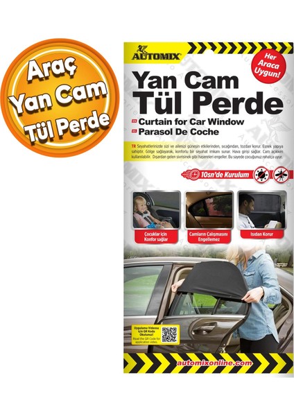 Automix Araba Araç Otomobil Oto Güneş Koruyucu Gölge Yan Cam Pencere Tül Perde Güneşliği 44817