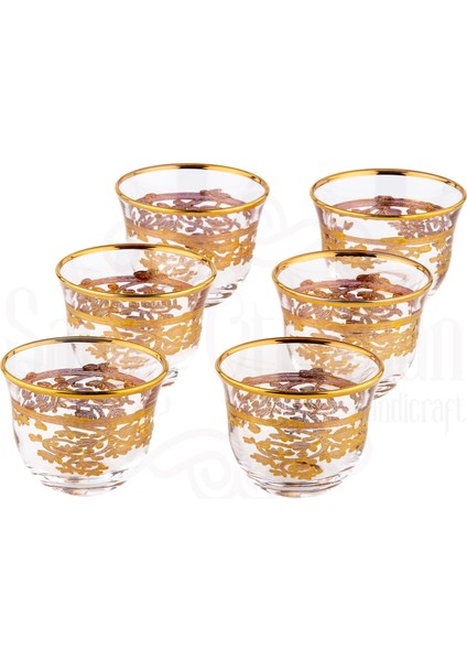 6'lı Mırra Fincan Takımı Pantoğraf Mırra Seti İç Yaldız Altın