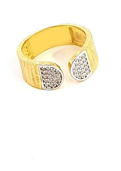 Zirkon Taş Detaylı 925AYAR Gümüş Üzerine Altın Kaplama Tasarım Ayarlanabilir Yüzük fiyatları