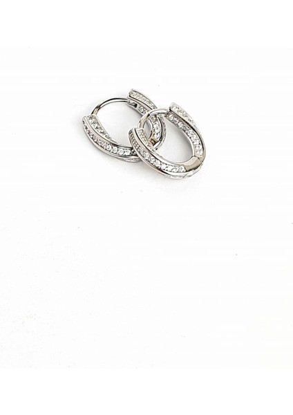 Pırlanta Parlaklığında Zirkon Taşlı 925AYAR Gümüş Italyan Halka Küpe modelleri