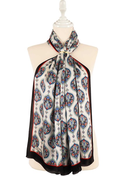 Siyah Hatai Desen Ipek Fular