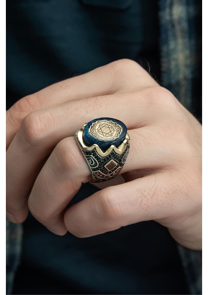 Mührü Süleyman Işleme Kehribar Taşlı 925 Gümüş Erkek Yüzük modelleri
