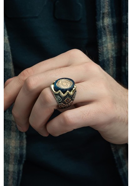 Mührü Süleyman Işleme Kehribar Taşlı 925 Gümüş Erkek Yüzük indirimleri
