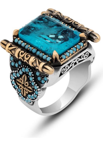 Kare Mavi Paraiba Taşlı 925 Gümüş Erkek Yüzük fiyatları