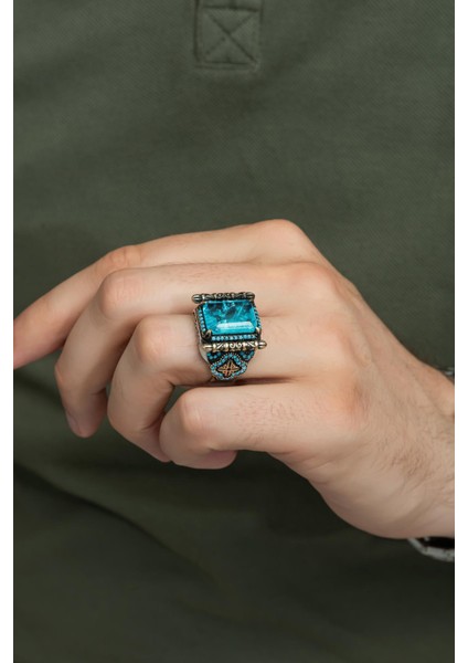 Kare Mavi Paraiba Taşlı 925 Gümüş Erkek Yüzük fırsatları