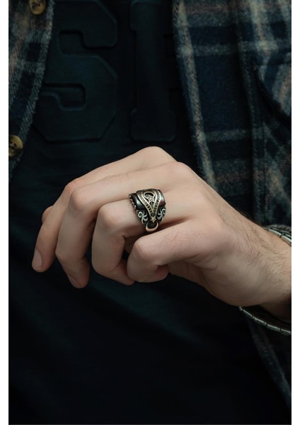 Ayyıldız Kırmızı Taşlı 925 Gümüş Erkek Yüzük modelleri