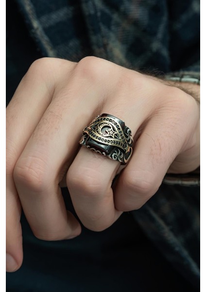 Ayyıldız Kırmızı Taşlı 925 Gümüş Erkek Yüzük fırsatları