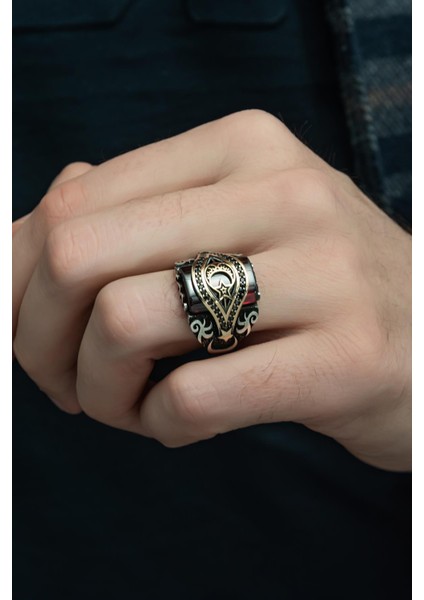 Ayyıldız Kırmızı Taşlı 925 Gümüş Erkek Yüzük indirimleri