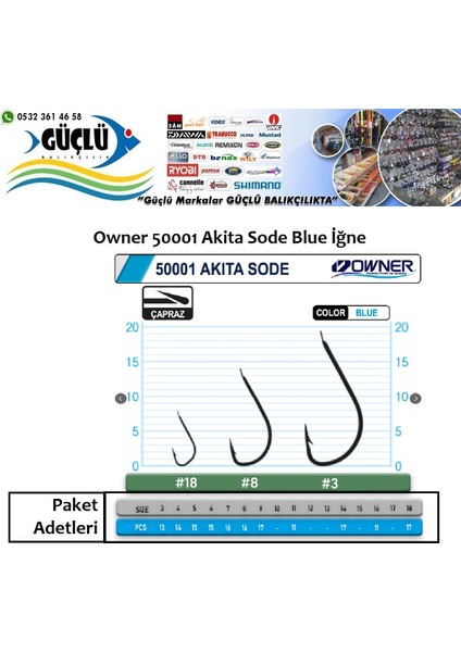 Mavi Çapraz Olta Iğnesi Owner 50001 Akita Sode No:12