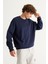 Erkek Lacivert Oversize Fit Bol Kesim Pamuklu Içi Polarlı 3 Iplik Bisiklet Yaka Sweatshirt 4