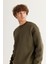 Erkek Haki Oversize Fit Bol Kesim Pamuklu Içi Polarlı 3 Iplik Bisiklet Yaka Sweatshirt 1