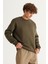 Erkek Haki Oversize Fit Bol Kesim Pamuklu Içi Polarlı 3 Iplik Bisiklet Yaka Sweatshirt 2