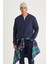 Erkek Lacivert Standart Fit Normal Kesim Içi Polarlı 3 Iplik Kolej Yaka Pamuklu Sweatshirt Ceket 1