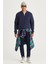 Erkek Lacivert Standart Fit Normal Kesim Içi Polarlı 3 Iplik Kolej Yaka Pamuklu Sweatshirt Ceket 2