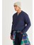 Erkek Lacivert Standart Fit Normal Kesim Içi Polarlı 3 Iplik Kolej Yaka Pamuklu Sweatshirt Ceket 3