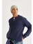 Erkek Lacivert Standart Fit Normal Kesim Içi Polarlı 3 Iplik Kolej Yaka Pamuklu Sweatshirt Ceket 4