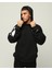 Siyah Erkek Oversize Kapüşonlu Yazı Baskılı Içi Yumuşak Tüylü Sweatshirt 2