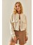 Krem Çıtçıt Düğmeli Crop Bomber Ceket 3YXK4-47551-22 2