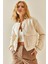 Krem Çıtçıt Düğmeli Crop Bomber Ceket 3YXK4-47551-22 4