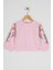 Kız Çocuk Pudra Renkli Kolları Çiçek Baskılı Sweatshirt 1