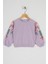 Kız Çocuk Lila Renkli Kolları Çiçek Baskılı Sweatshirt 1