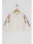 Kız Çocuk Ekru Renkli Kolları Çiçek Baskılı Sweatshirt 1