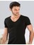 Siyah 3 Lü Paket Erkek Derin V Yaka Kısa Kollu Lycralı Siyah T-Shirt EDY712-713S 3