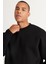 Erkek Siyah Oversize Fit Bol Kesim Pamuklu Içi Polarlı 3 Iplik Bisiklet Yaka Sweatshirt 2