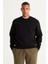 Erkek Siyah Oversize Fit Bol Kesim Pamuklu Içi Polarlı 3 Iplik Bisiklet Yaka Sweatshirt 1