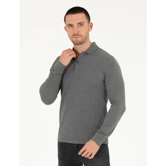 Pierre Cardin Erkek Antrasit Melanj Slim Fit Basic Sweatshirt 50276035-VR081