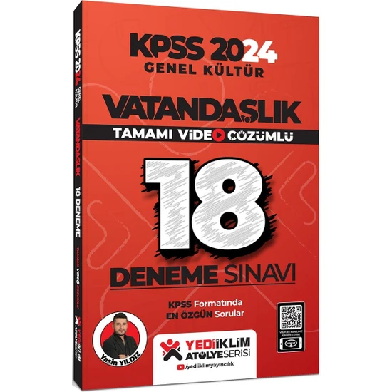 Yediiklim Yayınları KPSS 2024 Genel Kültür Vatandaşlık Tamamı Video Çözümlü 18 Deneme Sınavı