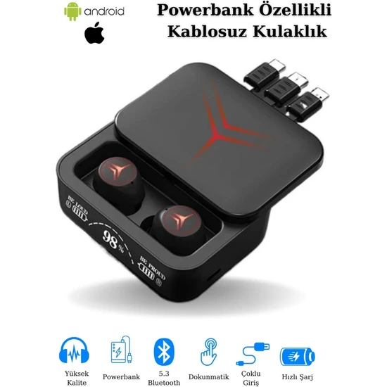 Bakeey M88 Plus Powerbank Özellikli Göstergeli Hd Mikrofon Kablosuz Bluetooth Kulaklık
