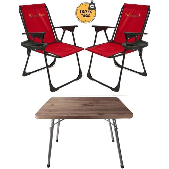 KampSeti 2 Adet Katlanır Kamp Sandalye ve Masa Seti-Taşınabilir Piknik Bahçe Sandalyesi-Masası