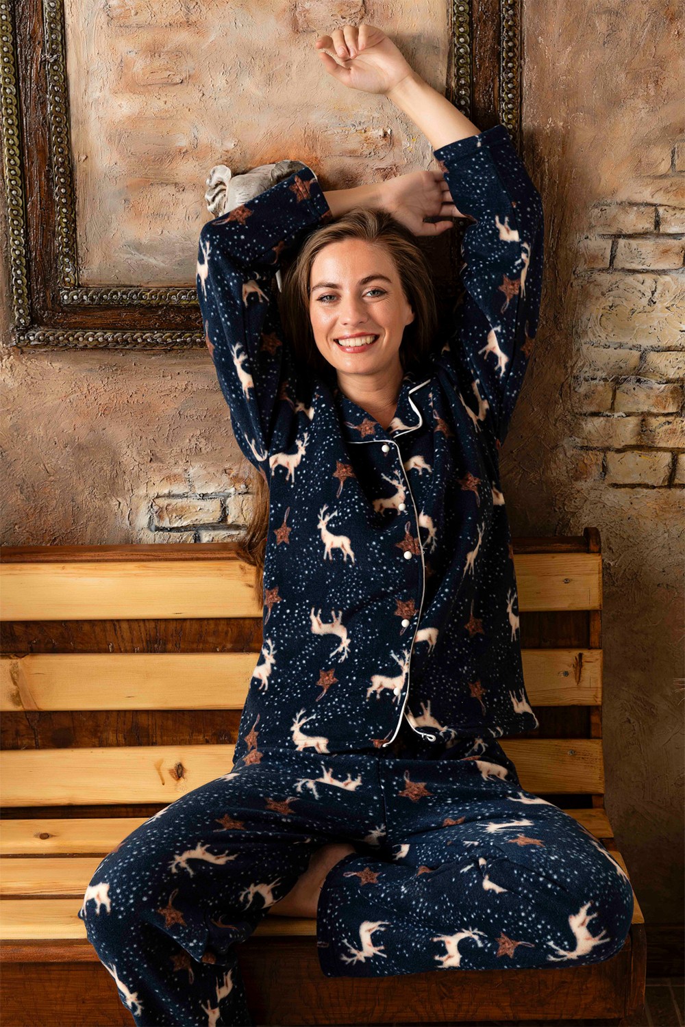 Nisanca Kışlık Kadın Polar Pijama Takımı Eğlenceli Hayvan Desenli Uzun Kollu Konforlu Seçim görsel 6