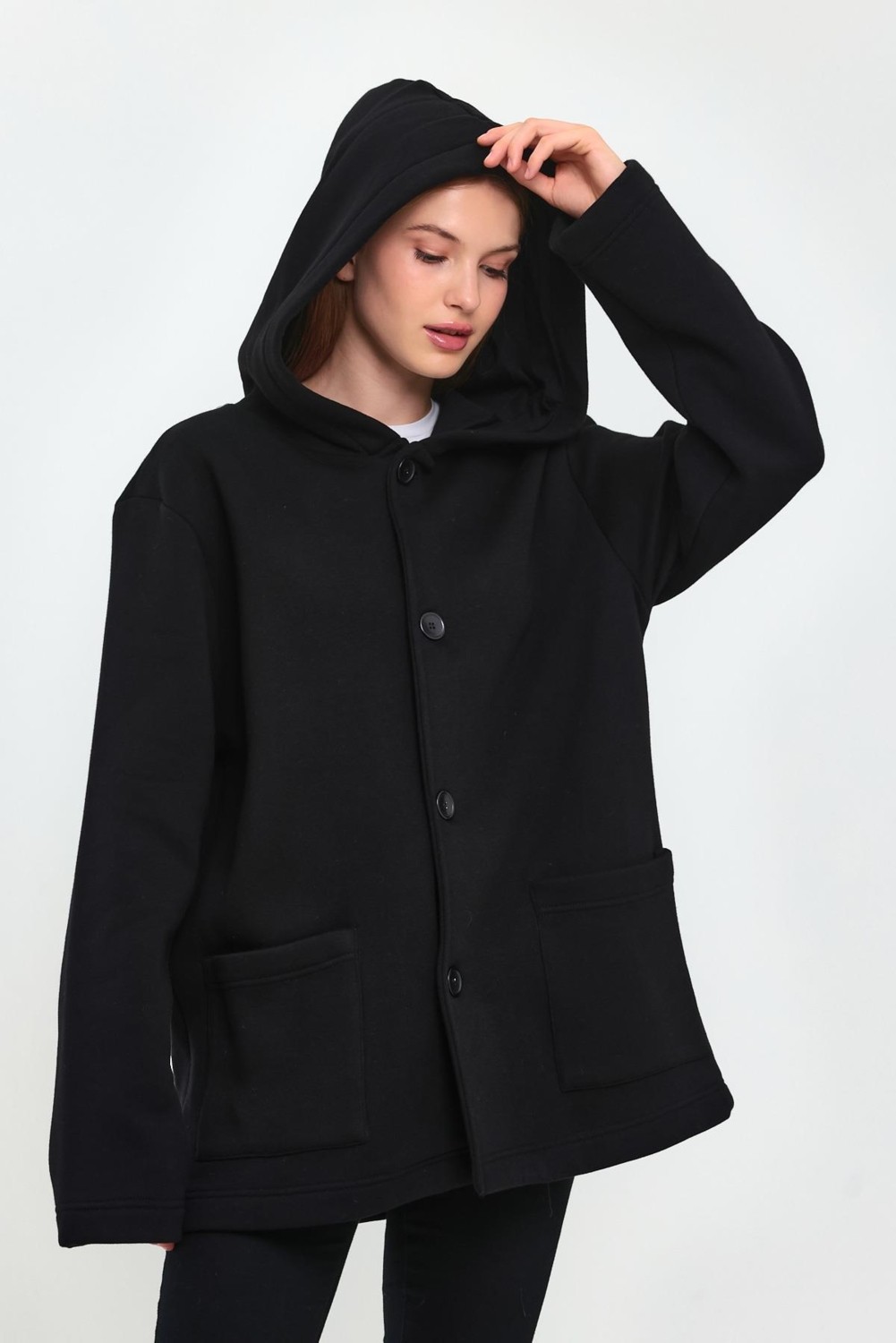 Alexander Gardi Kapüşonlu Oversize Hırka (E22-60700) görsel 2