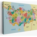 Harita Sepeti Türkiye Haritası Kanvas Tablo Il ve Ilçeli Ayrıntılı Eğitici  Komşulu Tablo 3012