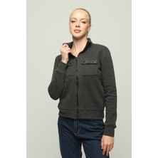 Owut Collection Kadın Cep Detaylı Fermuarlı Çelik Interlok Kumaş Çeket