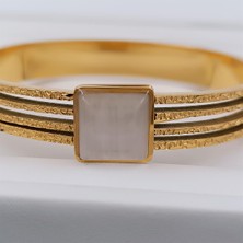 Hena Çelik Gold Beyaz Sedef Taşlı Kelepçe
