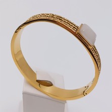 Hena Çelik Gold Beyaz Sedef Taşlı Kelepçe