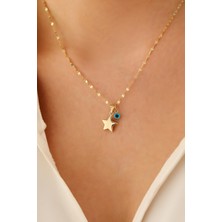 Sefa Kuyumculuk 14 Ayar Altın Yıldız Göz Kalın Aynalı Zincir Kolye