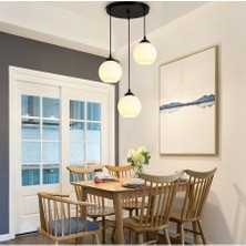 Riolight  Modern,retro,vintage Opal Camlı 3XE27 Siyah Metal Gövdeli Sarkıt Avize Taban ÇAPI:30CM